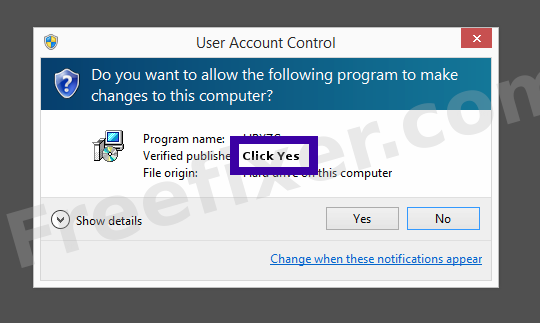Screenshot where Click Yes appears as the verified publisher in the UAC dialog